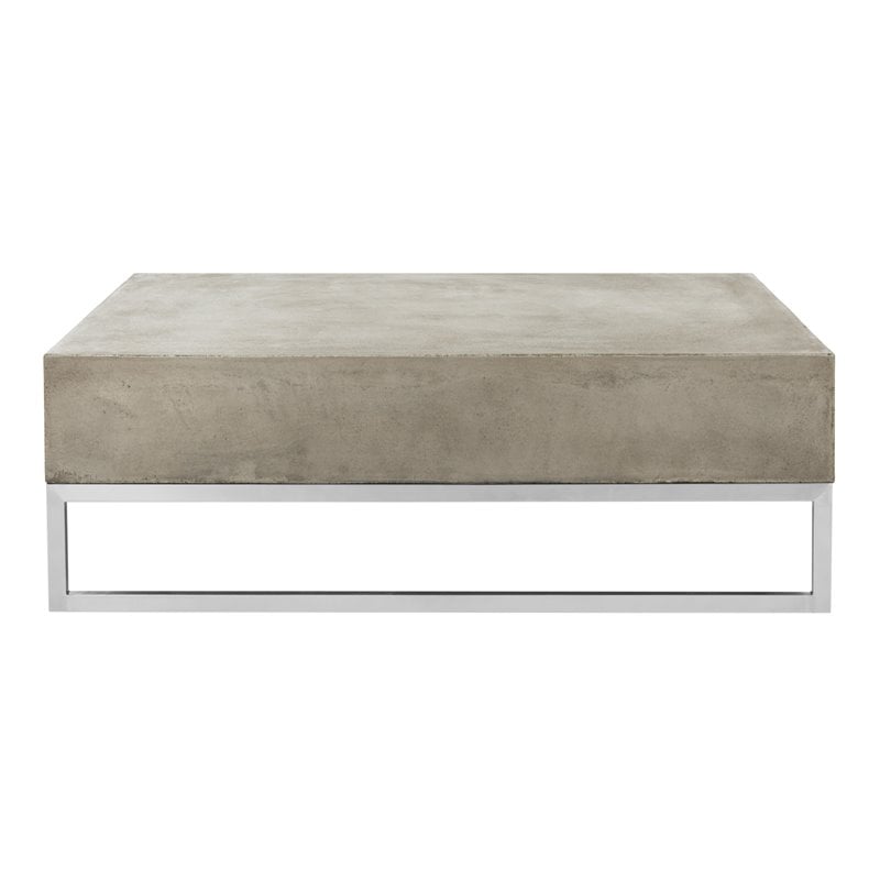 Pemberly Row Geometric Concrete Indoor/Outdoor Coffee Table in Dark Gray