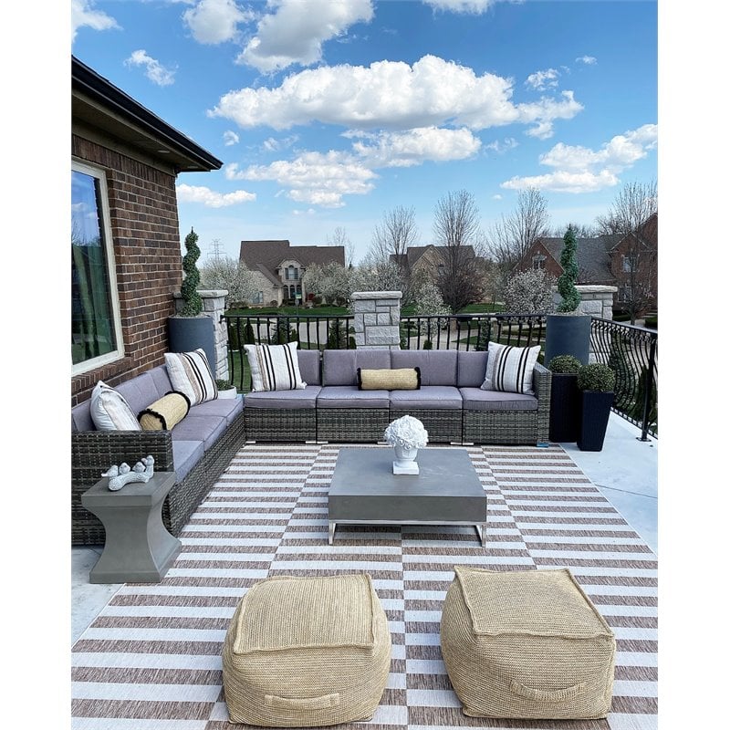 Pemberly Row Geometric Concrete Indoor/Outdoor Coffee Table in Dark Gray
