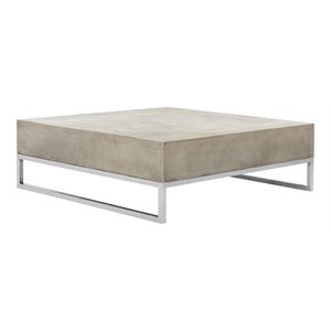 Pemberly Row Geometric Concrete Indoor/Outdoor Coffee Table in Dark Gray