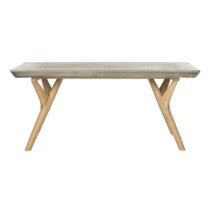 Pemberly Row Concrete and Oak Indoor/Outdoor Coffee Table in Dark Gray