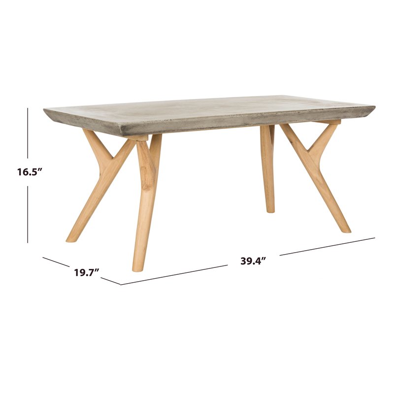 Pemberly Row Concrete and Oak Indoor/Outdoor Coffee Table in Dark Gray