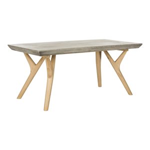 Pemberly Row Concrete and Oak Indoor/Outdoor Coffee Table in Dark Gray