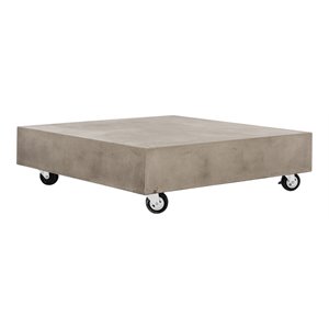 Pemberly Row Concrete Coffee Table with Casters in Dark Gray