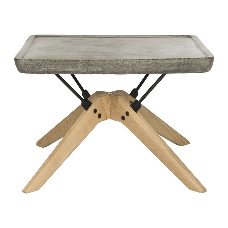 Pemberly Row Concrete and Oak Indoor/Outdoor Coffee Table in Dark Gray