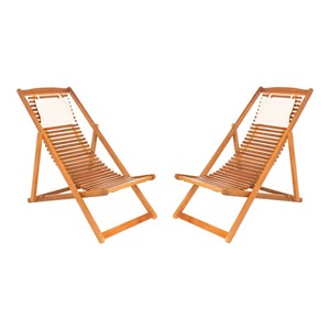 Pemberly Row Set of 2 Eucalyptus Wood Relax Chairs with Pillow in Natural/Beige