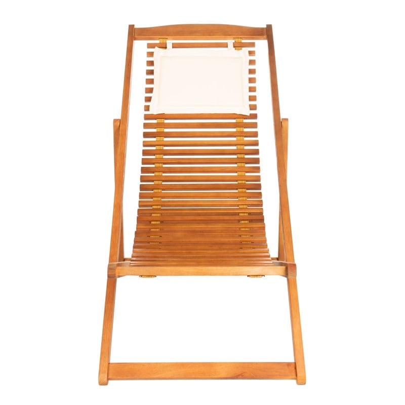 Pemberly Row Set of 2 Eucalyptus Wood Relax Chairs with Pillow in Natural/Beige