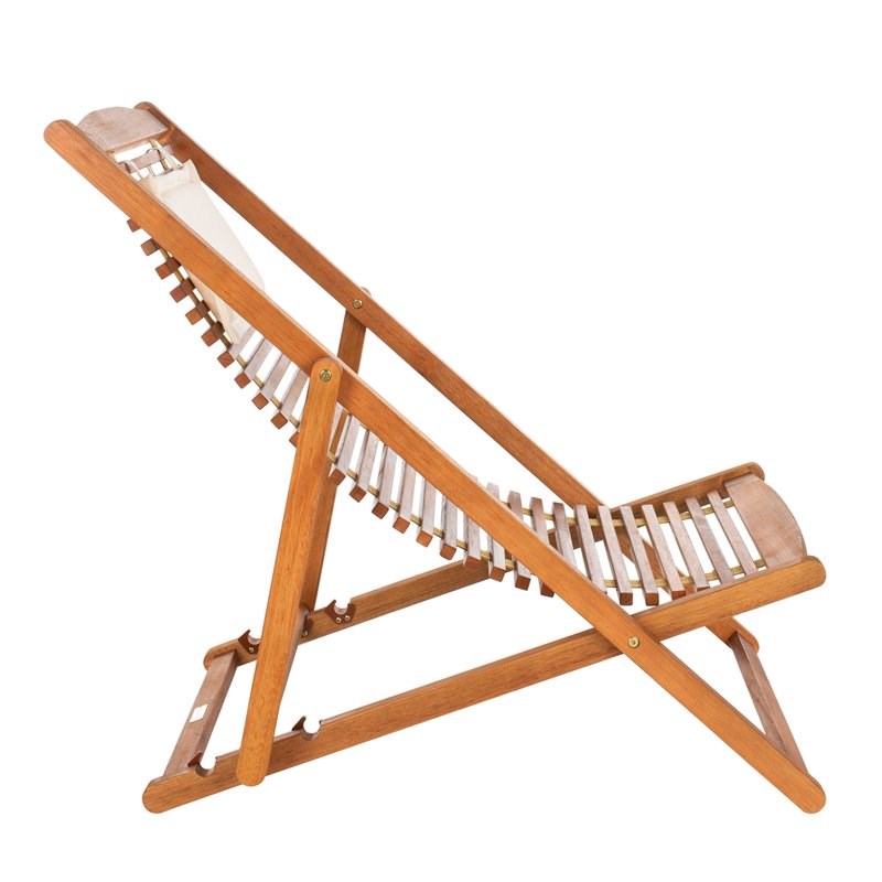 Pemberly Row Set of 2 Eucalyptus Wood Relax Chairs with Pillow in Natural/Beige