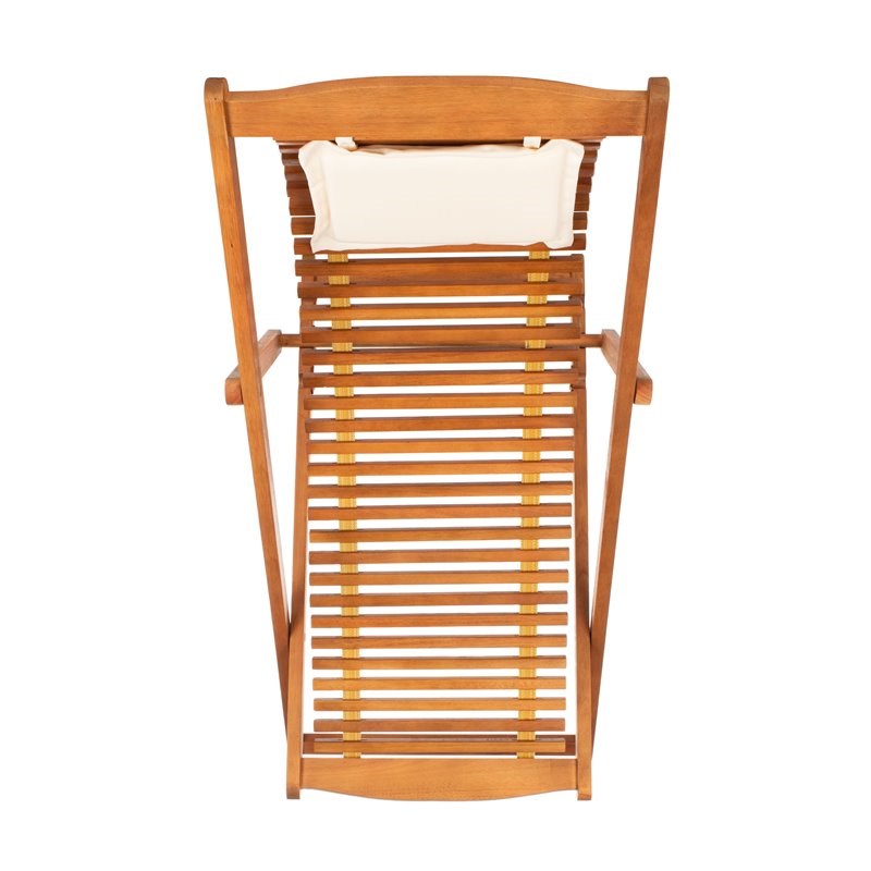 Pemberly Row Set of 2 Eucalyptus Wood Relax Chairs with Pillow in Natural/Beige