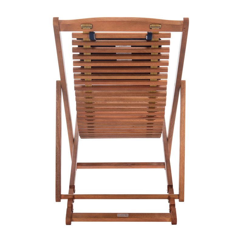Pemberly Row Eucalyptus Wood Relax Chairs with Pillow in Natural/Navy (Set of 2)
