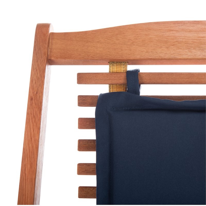 Pemberly Row Eucalyptus Wood Relax Chairs with Pillow in Natural/Navy (Set of 2)