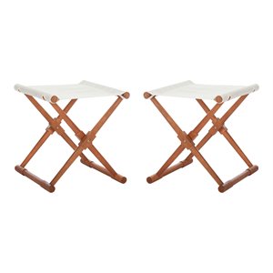 Pemberly Row 17.7&quot Eucalyptus Wood Outdoor Stools in Beige/Natural (Set of 2)