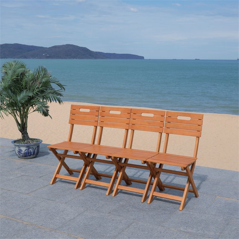 Pemberly Row Eucalyptus Wood Outdoor Folding Chair in Natural (Set of 2)