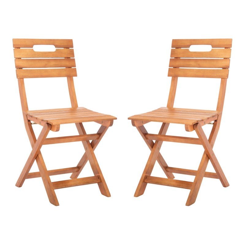Pemberly Row Eucalyptus Wood Outdoor Folding Chair in Natural (Set of 2)