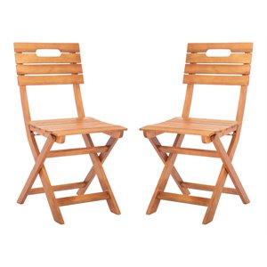 Pemberly Row Eucalyptus Wood Outdoor Folding Chair in Natural (Set of 2)