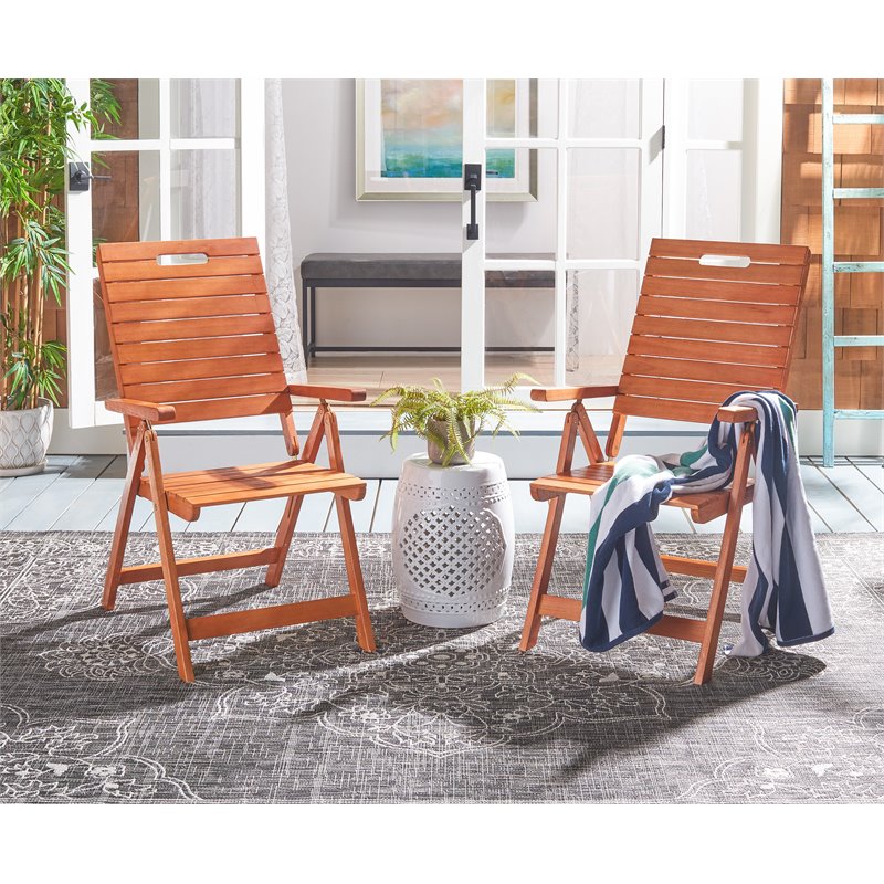 Pemberly Row Eucalyptus Wood Outdoor Folding Chair in Natural (Set of 2)