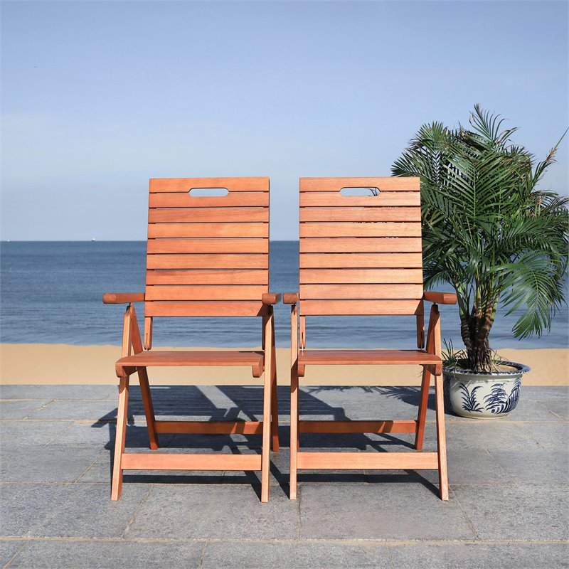 Pemberly Row Eucalyptus Wood Outdoor Folding Chair in Natural (Set of 2)
