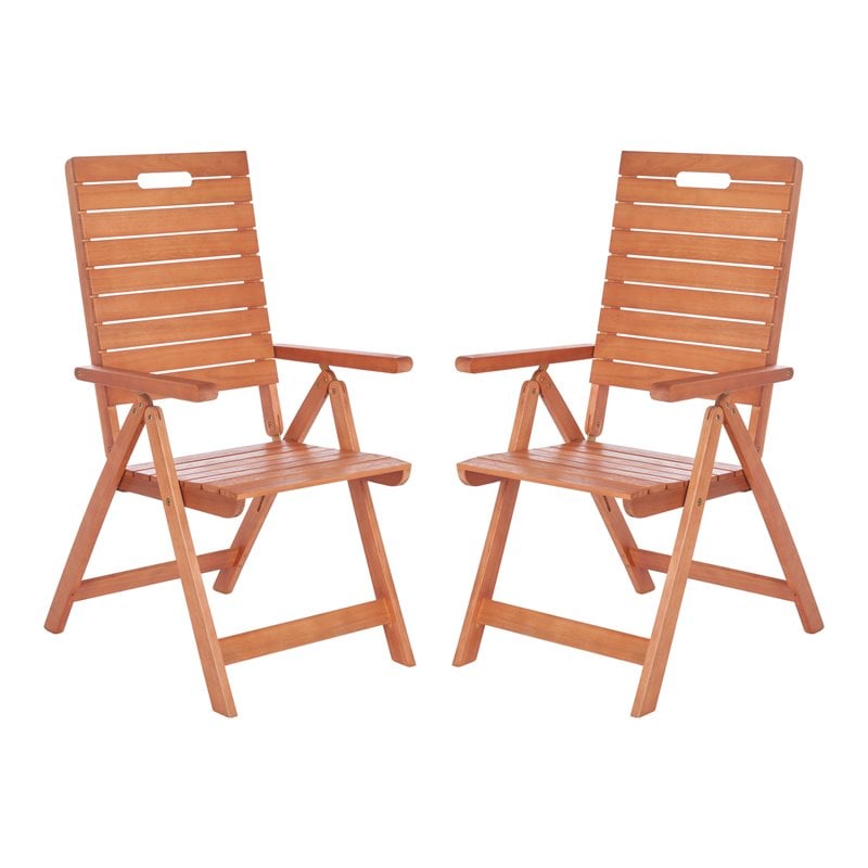 Pemberly Row Eucalyptus Wood Outdoor Folding Chair in Natural (Set of 2)