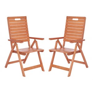 Pemberly Row Eucalyptus Wood Outdoor Folding Chair in Natural (Set of 2)