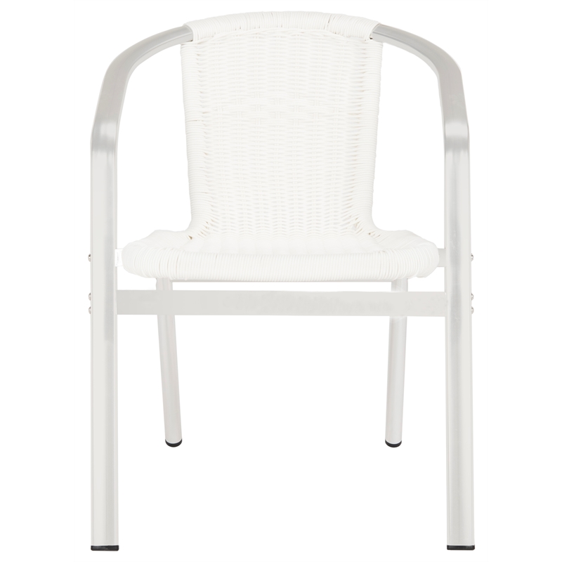 Pemberly Row Rattan Indoor/Outdoor Stackable Arm Chairs in White (Set of 2)