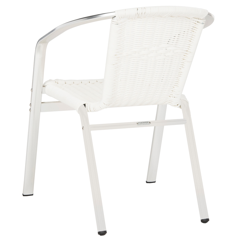 Pemberly Row Rattan Indoor/Outdoor Stackable Arm Chairs in White (Set of 2)