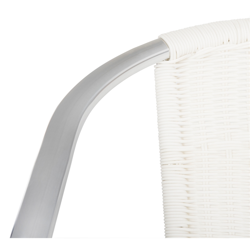 Pemberly Row Rattan Indoor/Outdoor Stackable Arm Chairs in White (Set of 2)