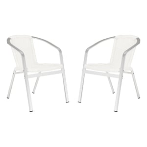 Pemberly Row Rattan Indoor/Outdoor Stackable Arm Chairs in White (Set of 2)