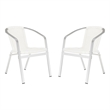 Pemberly Row Rattan Indoor/Outdoor Stackable Arm Chairs in White (Set of 2)