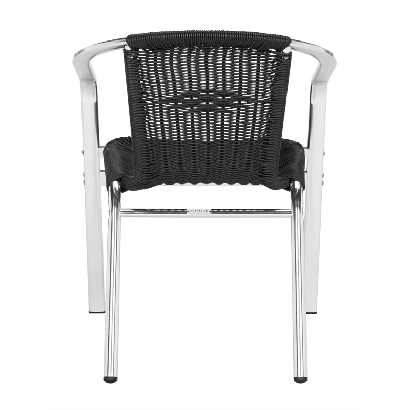 Pemberly Row Rattan Indoor/Outdoor Stackable Arm Chairs in Black (Set of 2)
