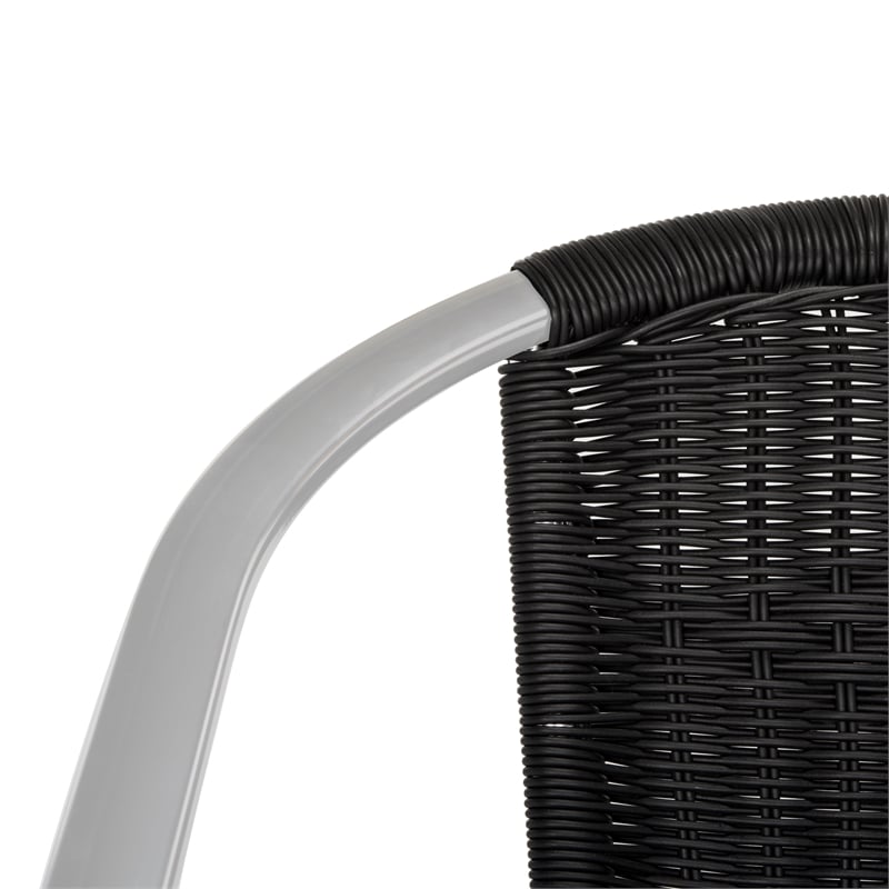 Pemberly Row Rattan Indoor/Outdoor Stackable Arm Chairs in Black (Set of 2)