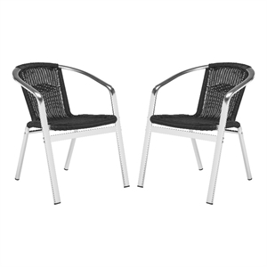 Pemberly Row Rattan Indoor/Outdoor Stackable Arm Chairs in Black (Set of 2)