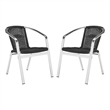 Pemberly Row Rattan Indoor/Outdoor Stackable Arm Chairs in Black (Set of 2)