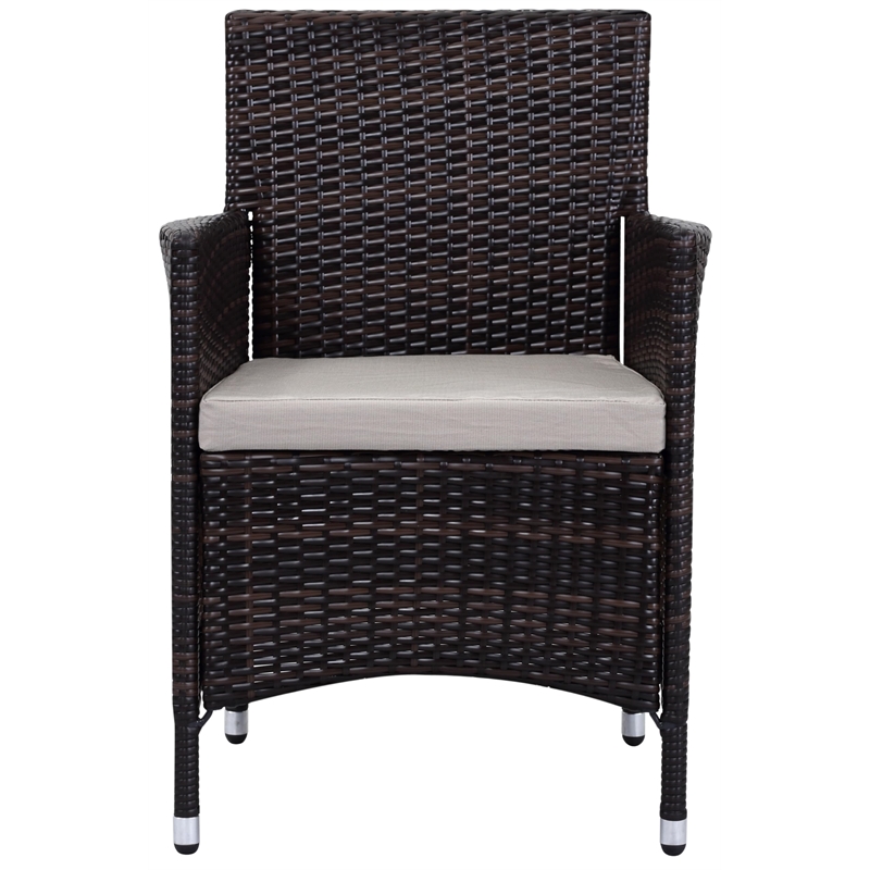 Pemberly Row PE Rattan Outdoor Chairs with Cushion in Brown/Sand (Set of 2)
