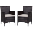 Pemberly Row PE Rattan Outdoor Chairs with Cushion in Brown/Sand (Set of 2)