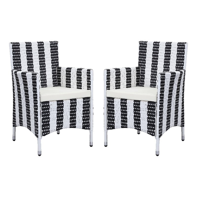 Pemberly Row PE Rattan Outdoor Chairs with Cushion in Black/White (Set of 2)