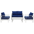 Pemberly Row Contemporary 4-Piece Metal Outdoor Living Set in White/Navy