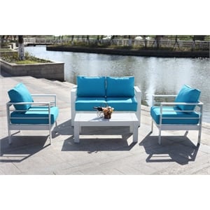 Pemberly Row 4-Piece Metal Outdoor Living Set in Teal Blue/White