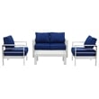 Pemberly Row 4-Piece Metal Outdoor Living Set in Teal Blue/White