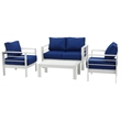 Pemberly Row 4-Piece Metal Outdoor Living Set in Teal Blue/White