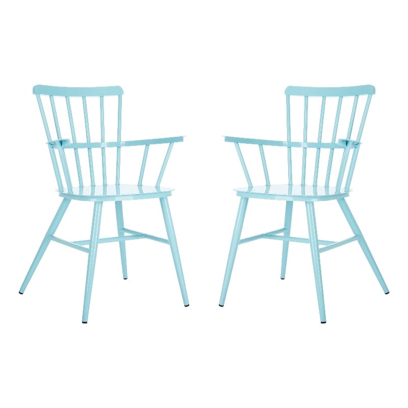 Pemberly Row Metal Outdoor Arm Chairs in Baby Blue (Set of 2)
