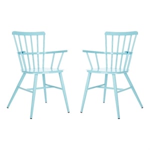Pemberly Row Metal Outdoor Arm Chairs in Baby Blue (Set of 2)