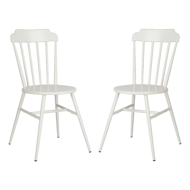 Pemberly Row Stackable Metal Outdoor Side Chairs in Matte White (Set of 2)