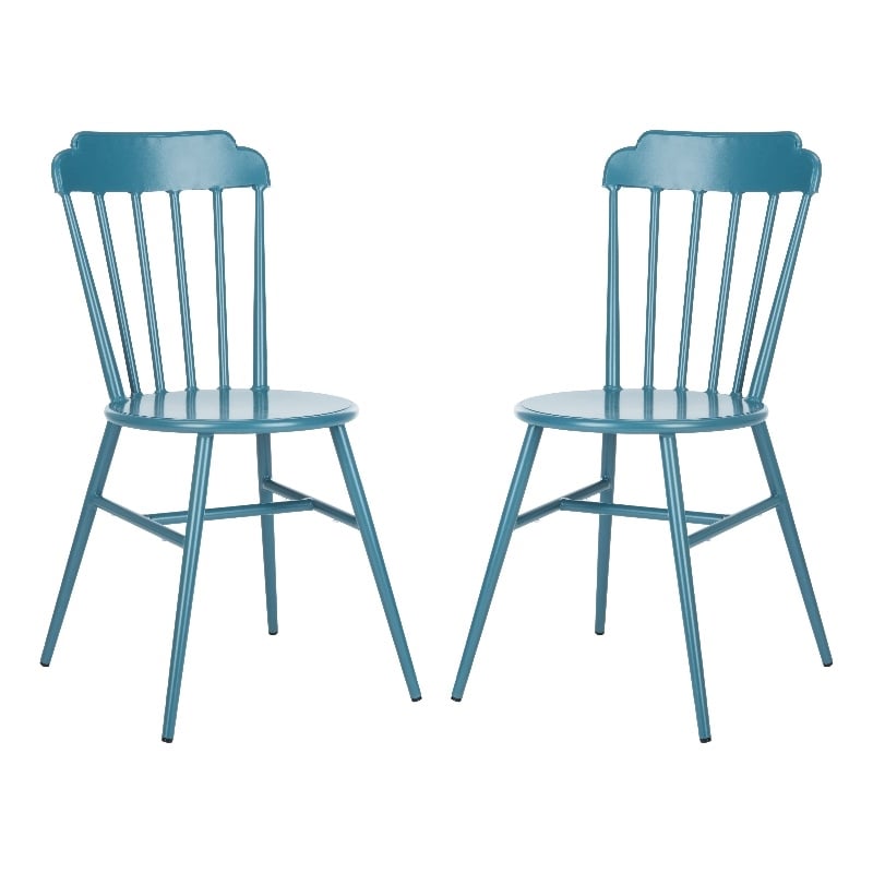 Pemberly Row Stackable Metal Outdoor Side Chairs in Matte Navy (Set of 2)