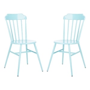 Pemberly Row Stackable Metal Outdoor Side Chairs in Baby Blue (Set of 2)