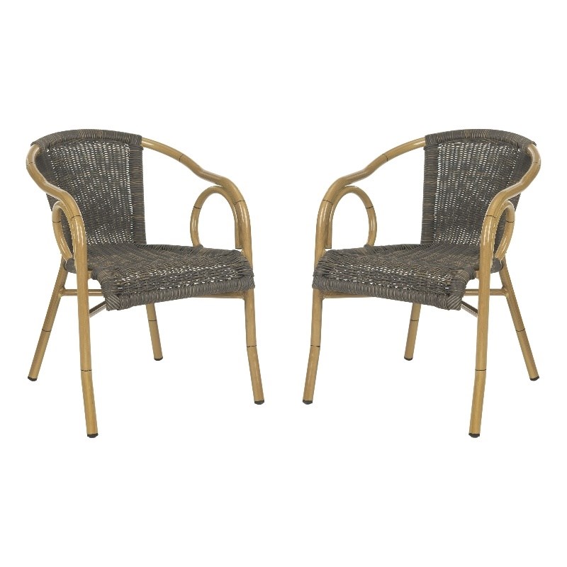 Pemberly Row PE Wicker / Rattan Arm Chairs in Chocolate/Light Brown (Set of 2)
