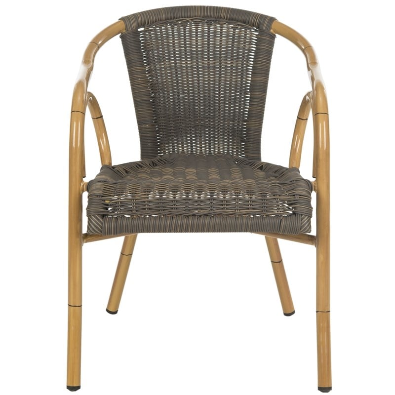 Pemberly Row PE Wicker / Rattan Arm Chairs in Chocolate/Light Brown (Set of 2)