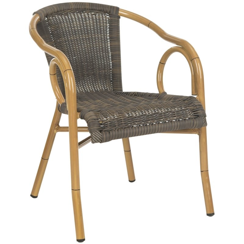 Pemberly Row PE Wicker / Rattan Arm Chairs in Chocolate/Light Brown (Set of 2)