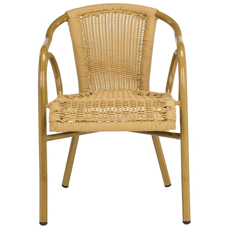 Pemberly Row Rattan Indoor/Outdoor Arm Chairs in Natural (Set of 2)