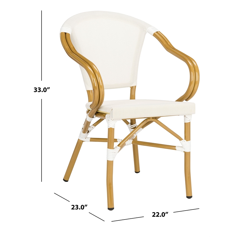Pemberly Row Rattan/Fabric Outdoor Arm Chairs in White/Beige (Set of 2)