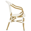 Pemberly Row Rattan/Fabric Outdoor Arm Chairs in White/Beige (Set of 2)