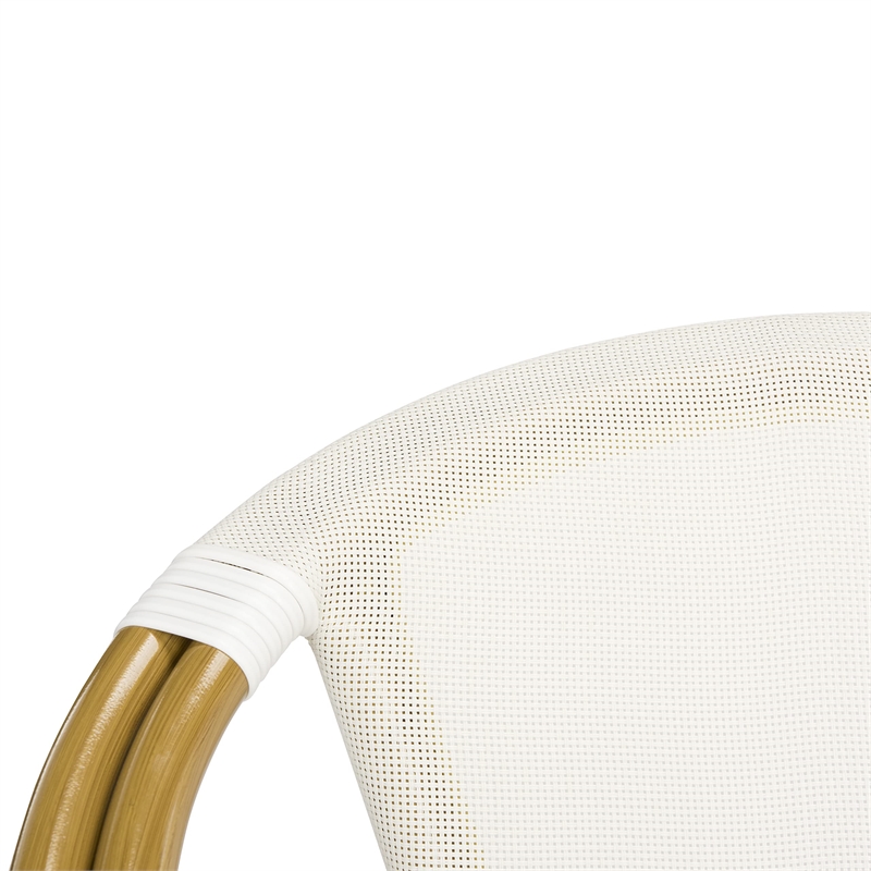 Pemberly Row Rattan/Fabric Outdoor Arm Chairs in White/Beige (Set of 2)
